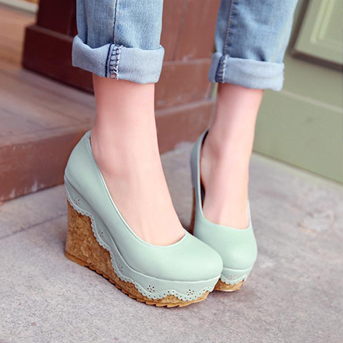 Fresh Style Round Toe Slip-on Wedge High-heeled Shoes [grxjy5190697]