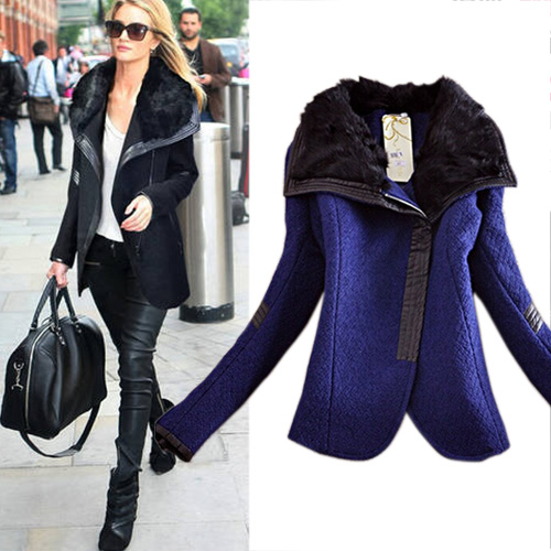 Fashion Rabbit Fur Collar Slim Fit Woolen Coat [grxjy56002422] on Luulla