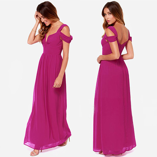 Sexy Deep V-neck Slit Hem Floor-length Chiffon Dress [grxjy56002481] on ...