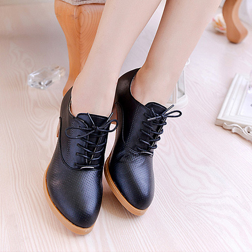 British Style Thick High-heeled Lace Up Round Toe Shoes [grxjy51907570 ...