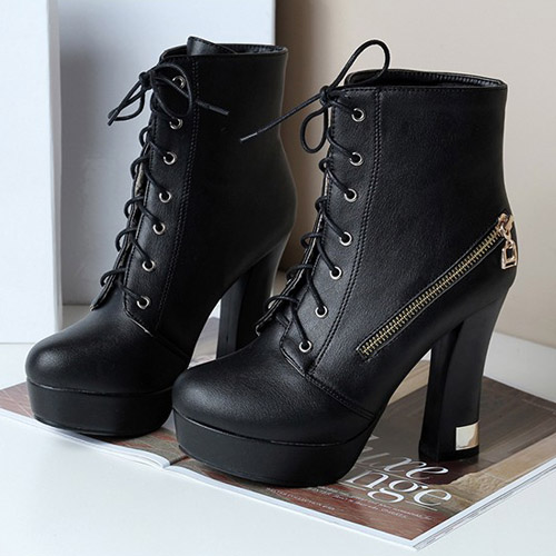 Fashion Thick High-heeled Round Toe Lace Up Martin Boots [grxjy51907581 ...