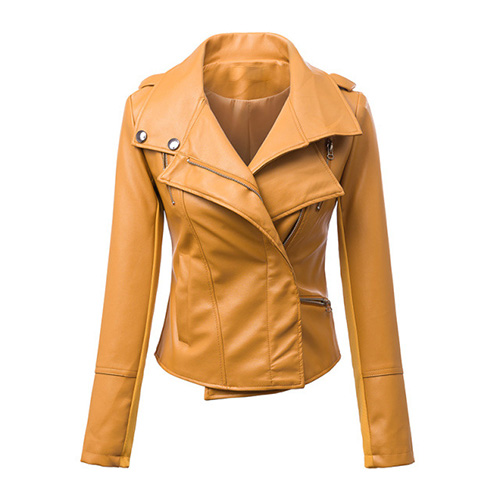 Fashion Solid Color Dual-lapels Slim Fit Pu Leather Coat [grxjy56002967]