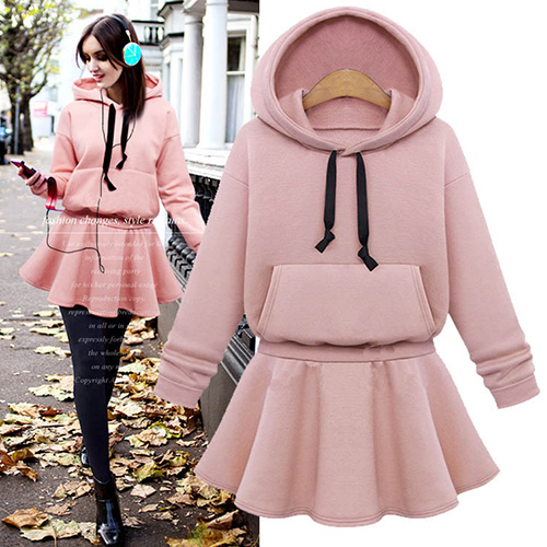 Fashion Solid Color Long Sleeve Hooded Dress [grxjy56003167] on Luulla
