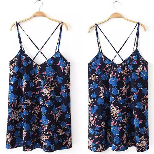 Sweet Floral Print Crossover Sling Dress [gyxh0301]