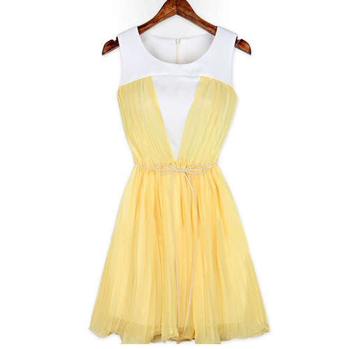 Fashion Contrast Color Sleeveless High Waist Chiffon Dress [gyxh0775 ...