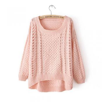 European Style Simple Pure Color High-low Hemline Pullover Sweater ...