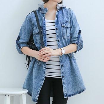 Long denim vest with hood jacket