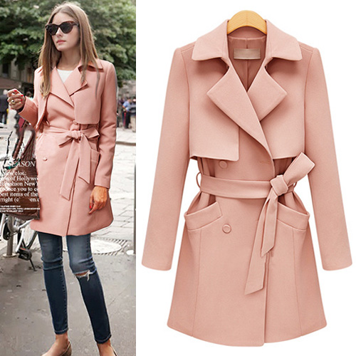 Fashion Solid Color Slim Fit Trench Coat With Sash [grxjy56002985] on ...