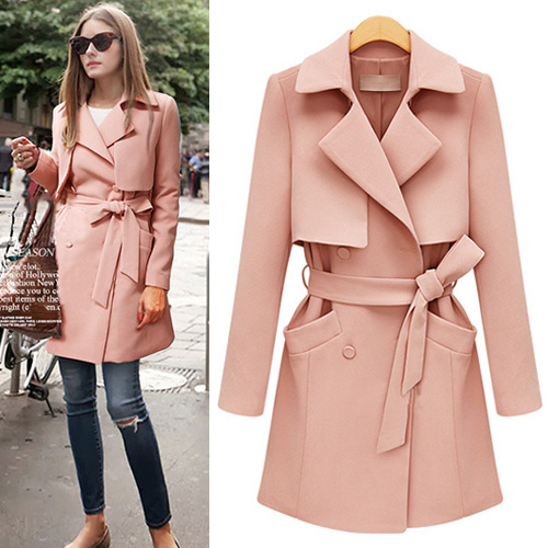 Fashion Solid Color Slim Fit Trench Coat With Sash [grxjy56002985] on