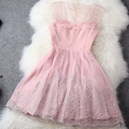Vintage Embroidery See Through Bustier Tank Skater Dress [grxjy560987 ...