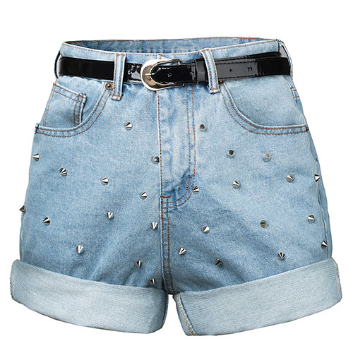 Spiked Rivets Light Blue Rolled Up Denim Shorts Cutoffs Jeans ...