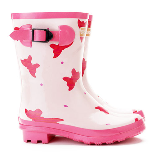 Pink Butterfly Mid Calf Rain Boot Mid Block Heel Galoshes [grxjy5190430 ...