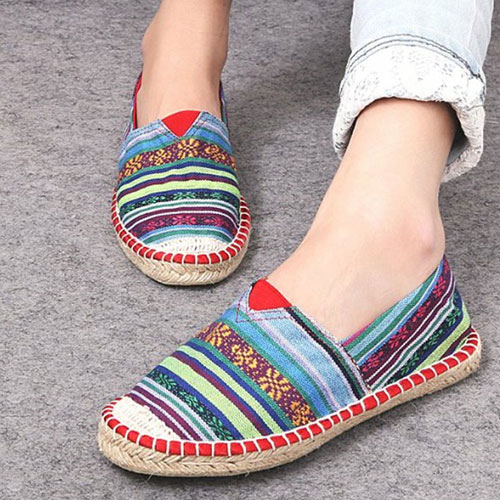 Colorful Tribal Print Striped Slip On Loafers Flat Shoes Espadrilles ...