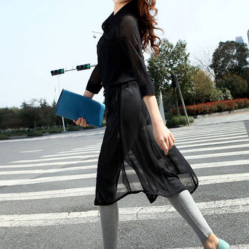 Semisheer Knee Length Button Down Shirt Sun Protection [grxjy561306