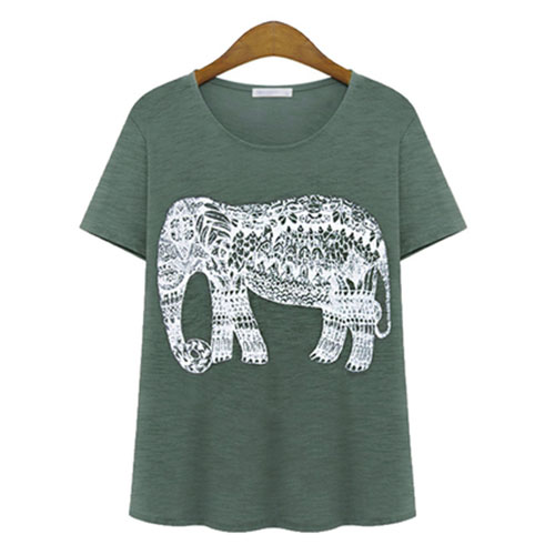 Elephant Pattern Short Sleeve Casual T Shirt Crewneck Top [grxjy561445 ...