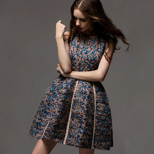 Blue Floral Print Sleeveless Pleated Sheath Flare Dress [grxjy561457 ...