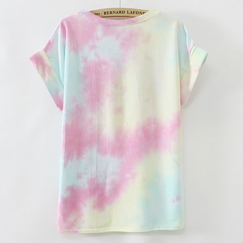 Gradient Color Roll Up Short Sleeve Turn-Up T Shirt [grxjy561472] on Luulla