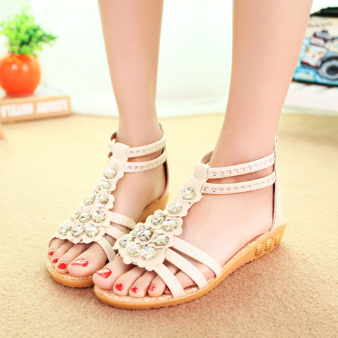 Glam Girl Rhinestones Flower Low Wedge Heel Peep Toe Sandal ...