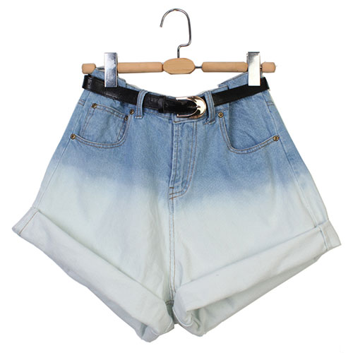 Retro High-waist Color Gradient Washed-out Loose Jean Shorts ...