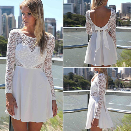 Sexy Backless Bowknot Lace Spliced Long-sleeved Dress [grxjy561868] on ...