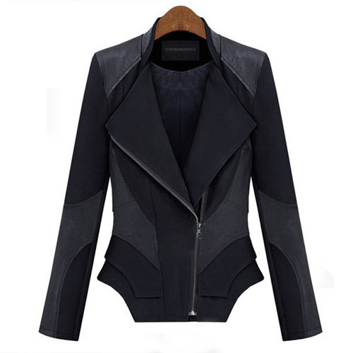 Fashion PU Leather Spliced Long Sleeve Coat Jacket [grxjy562164] on Luulla