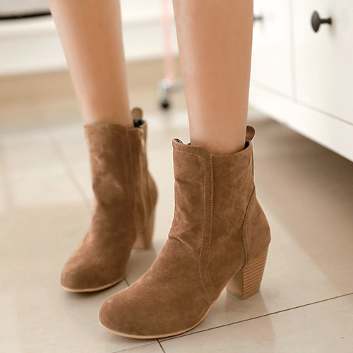 Vintage Thick High-heeled Round Toe Zipper Boots Booties [grxjy5190687 ...
