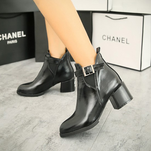 Fashion Pointed Toe Belt Buckle Thick High-heeled Martin Booties ...