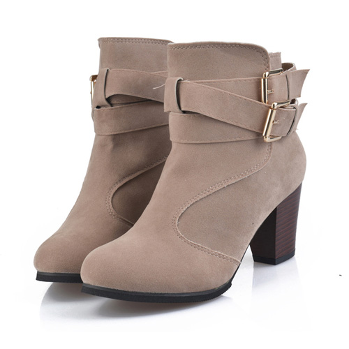 Fashion Round Toe Square Heel Belt Buckle Booties [grxjy51907563] on Luulla