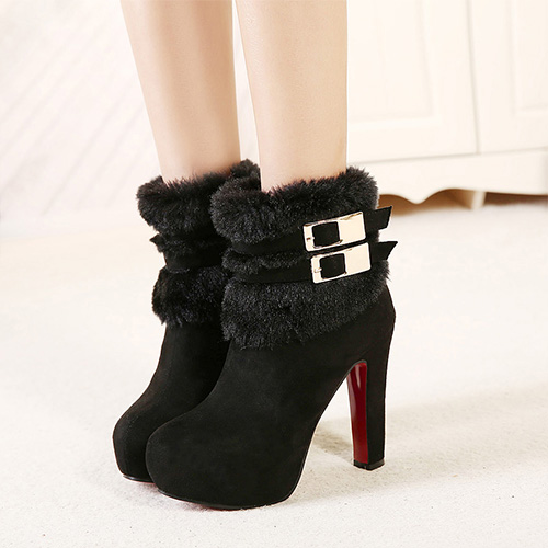 Fashion Thick High-heeled Round Toe Belt Buckle Martin Booties ...