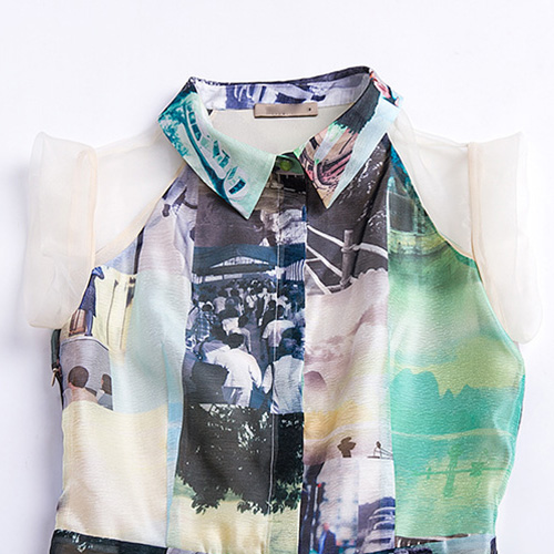 Fashion POLO Collar Organza Floral Print Dress [gyxh0046] on Luulla