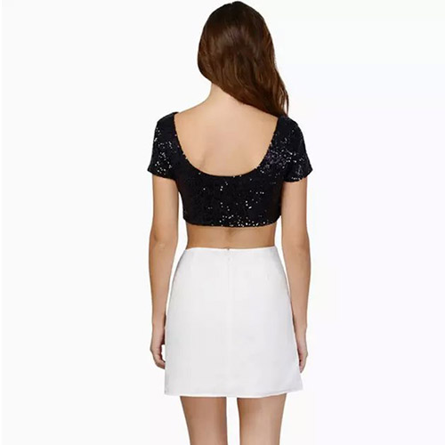 short sleeve sequin crop top